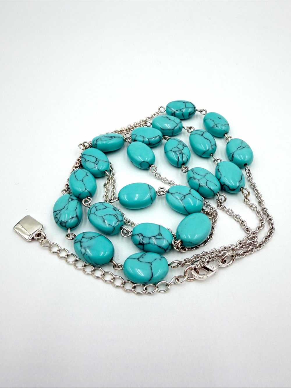 Chaps Faux Turquoise Silver Tone Necklace